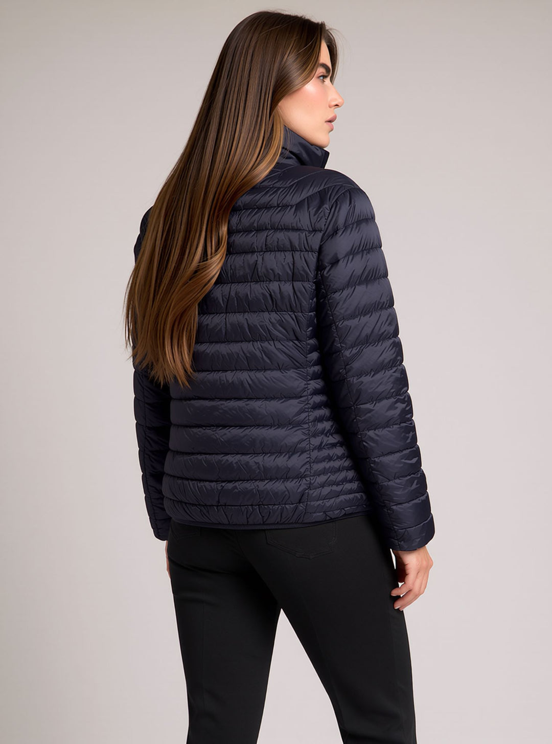 Navy Waterproof & Windproof Lightweight Padded Jacket with Funnel Neck