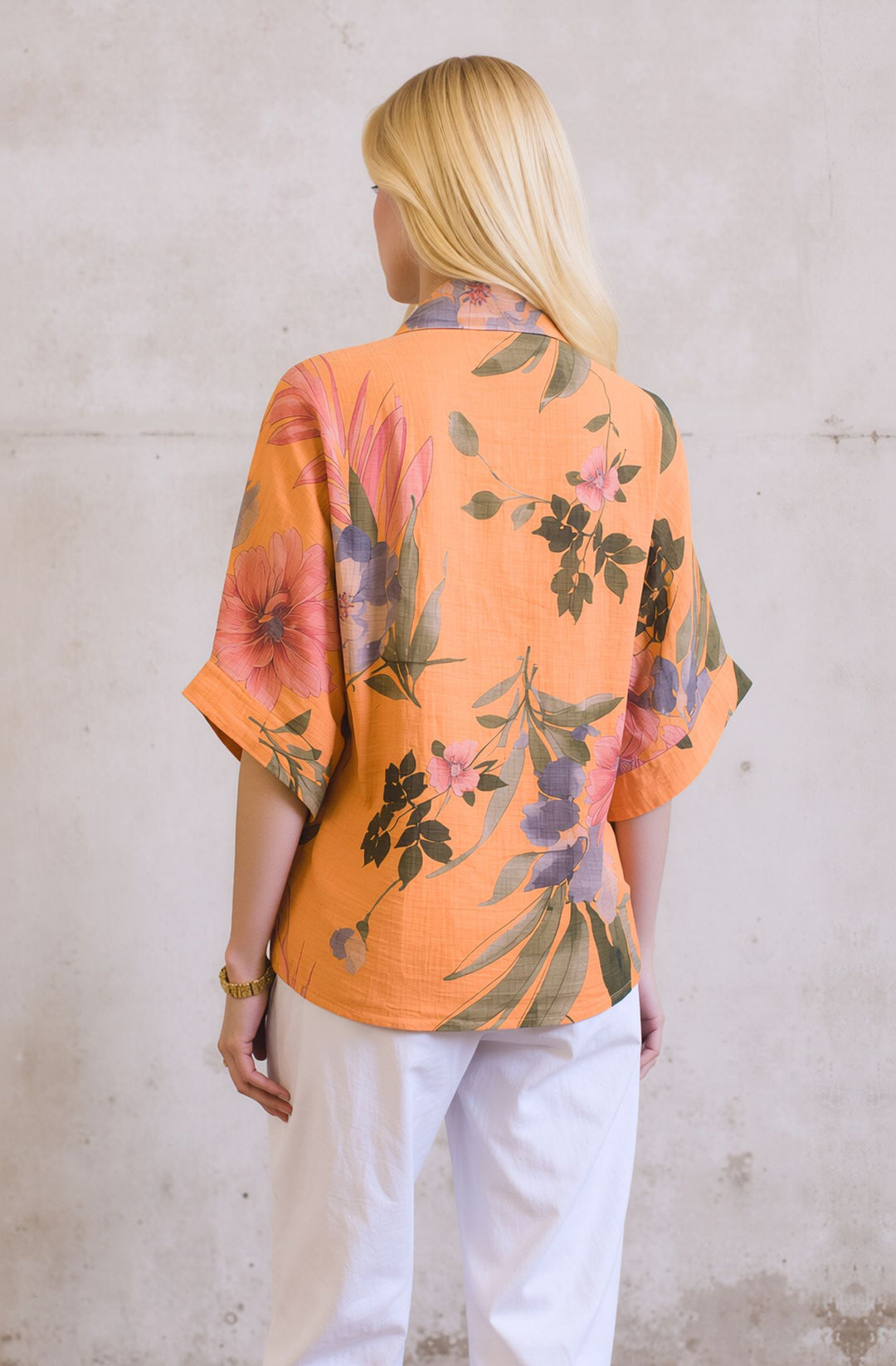 Orange Floral Cotton Button Lightweight Summer Shirt Top