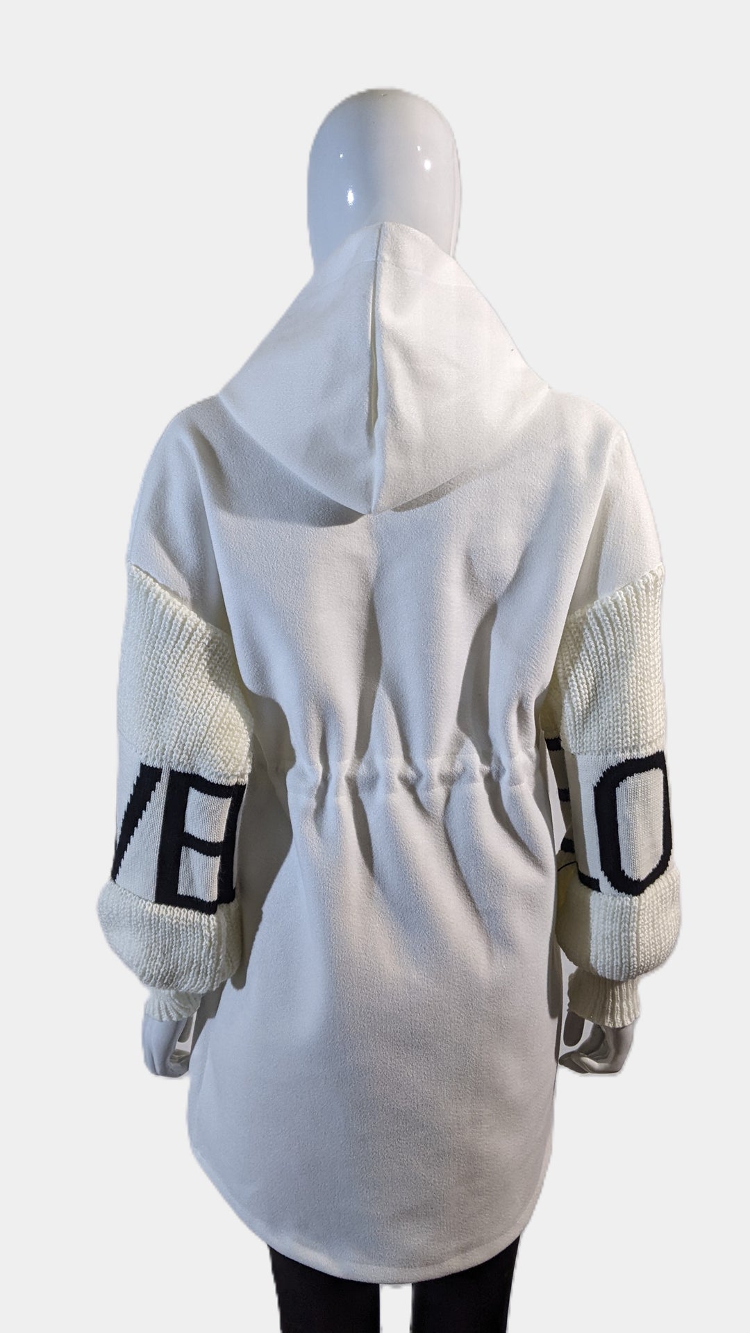 Cream Love Knit Sleeves Zipper Drawstring Coat