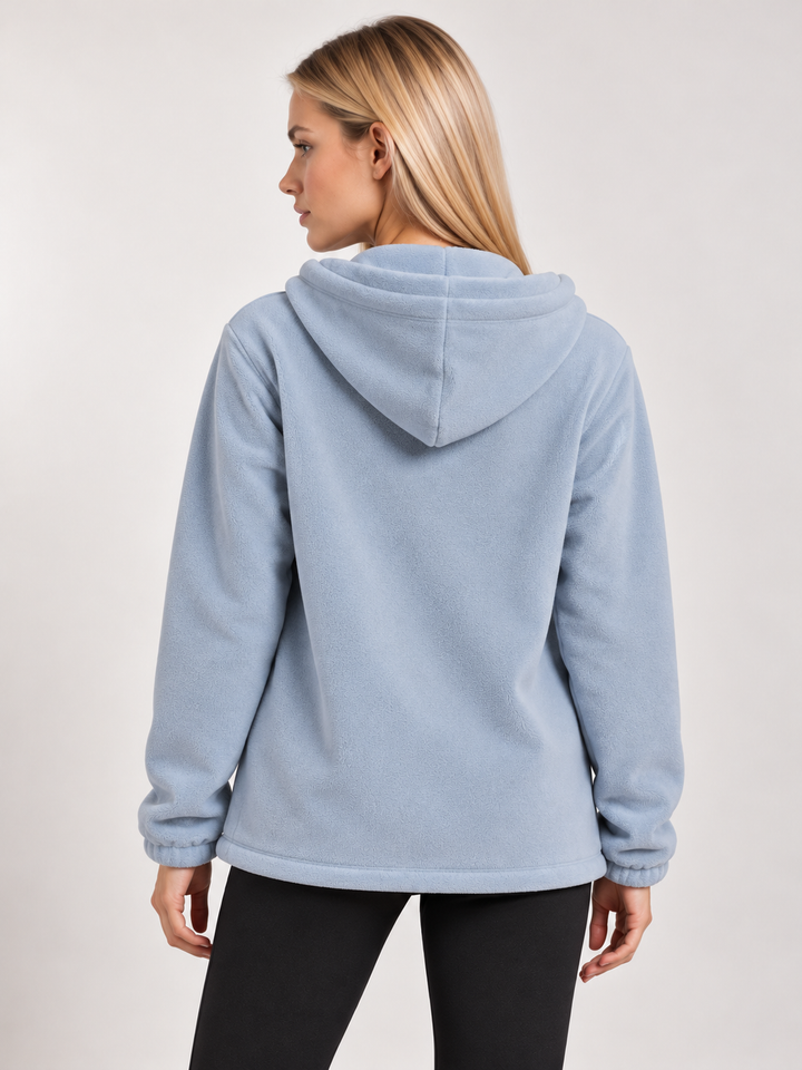 Pale Blue Sherpa Lined Zip-Up Hooded Fleece Jacket