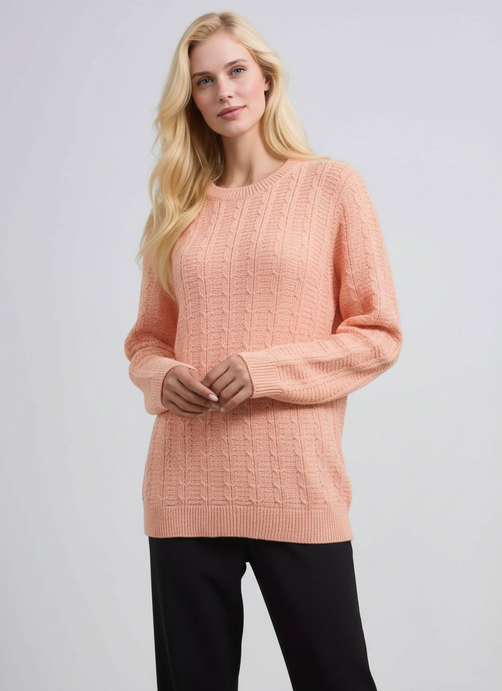 Peach Cable Stitch Round Jumper