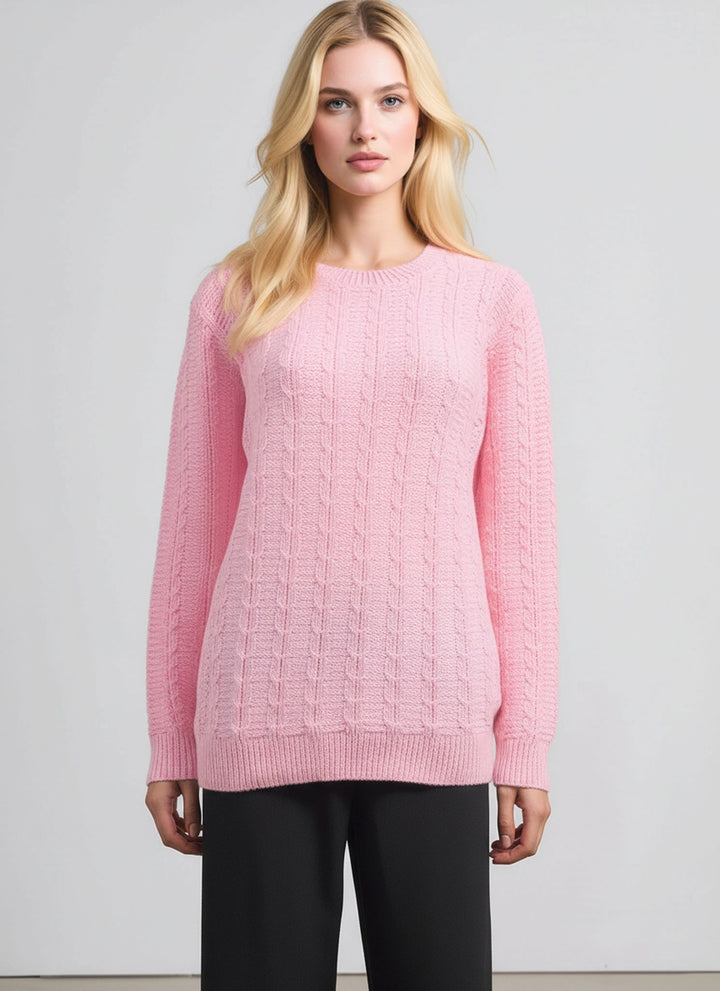 Pink Cable Stitch Round Jumper