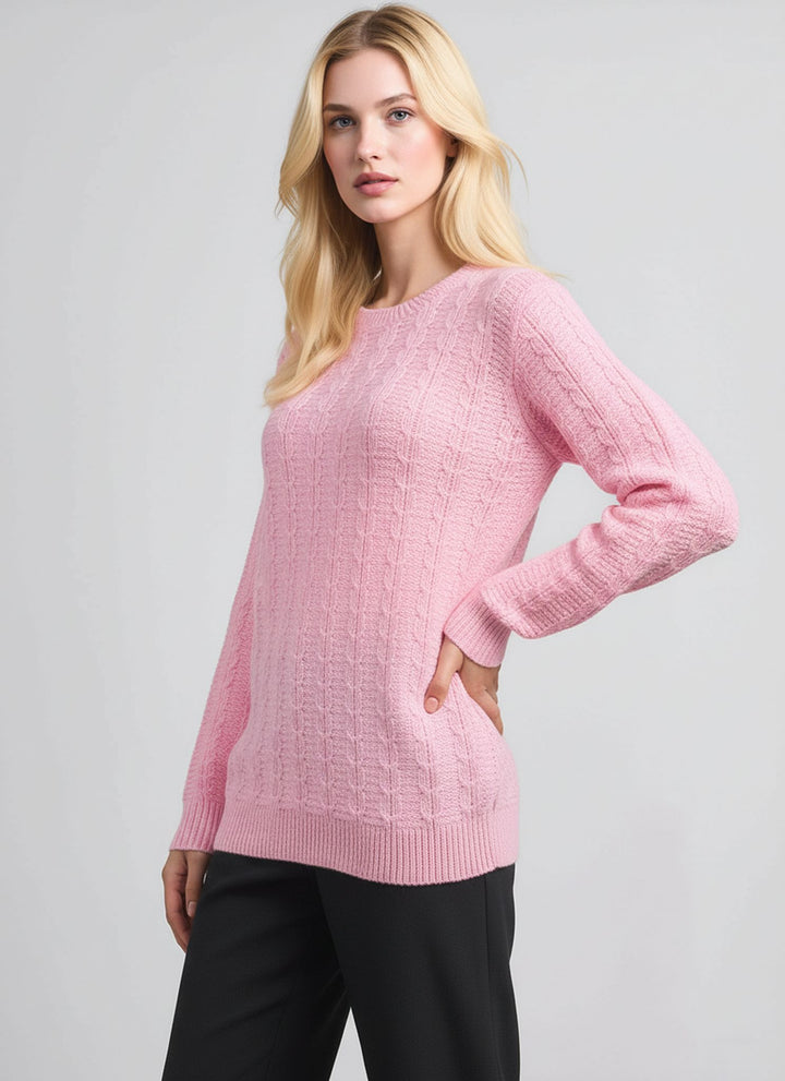 Pink Cable Stitch Round Jumper