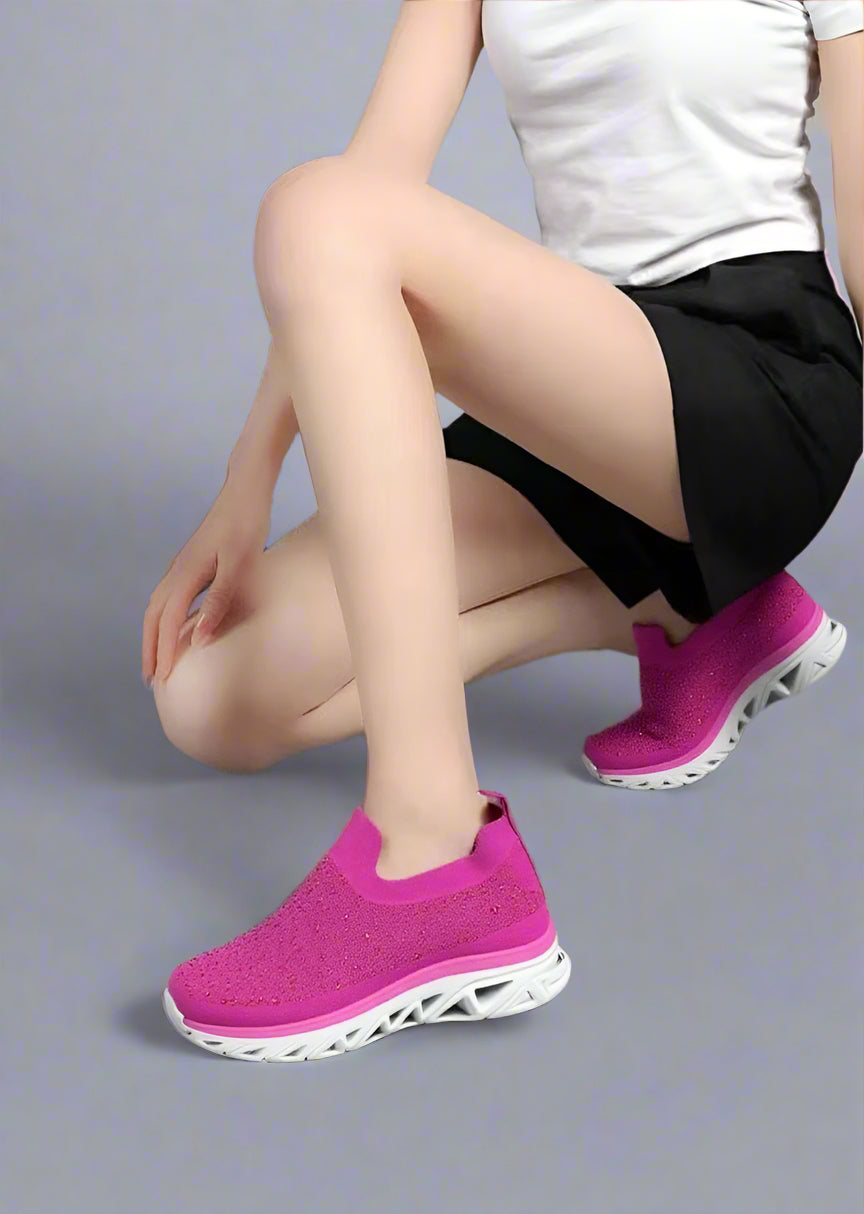 Pink Diamante Comfortable Slip On Trainers