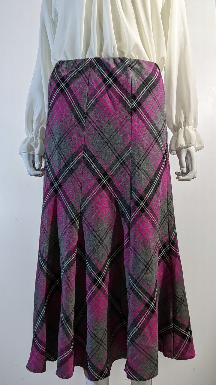 Pink Elasticated Lined A-Line Checked Tartan Skirt