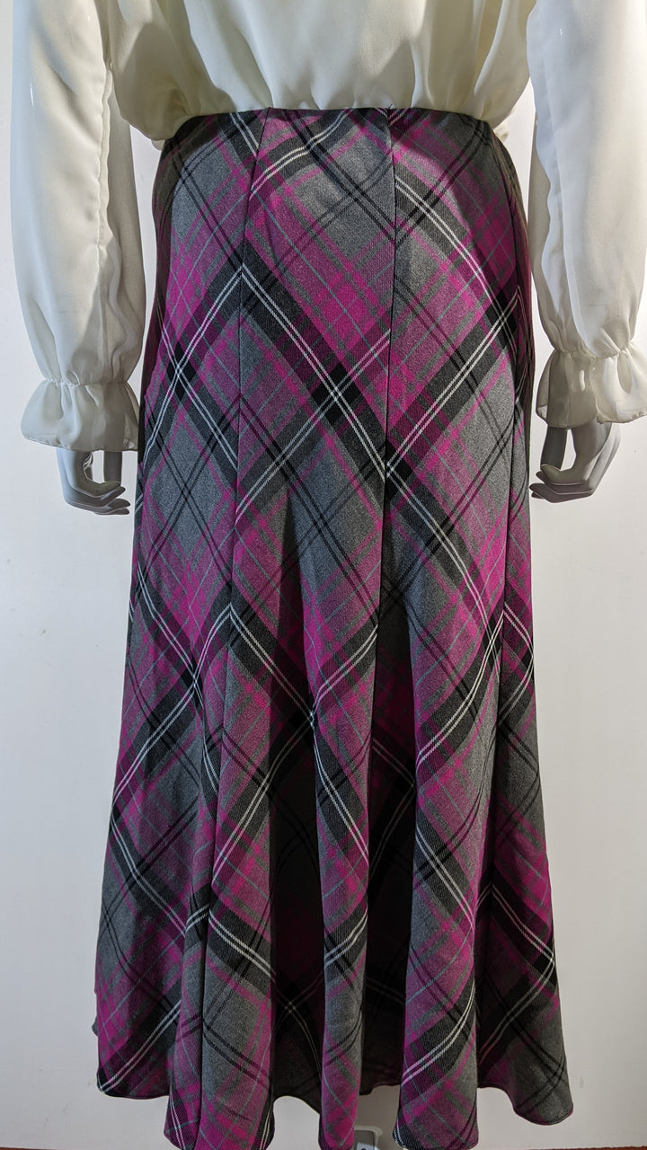 Pink Elasticated Lined A-Line Checked Tartan Skirt