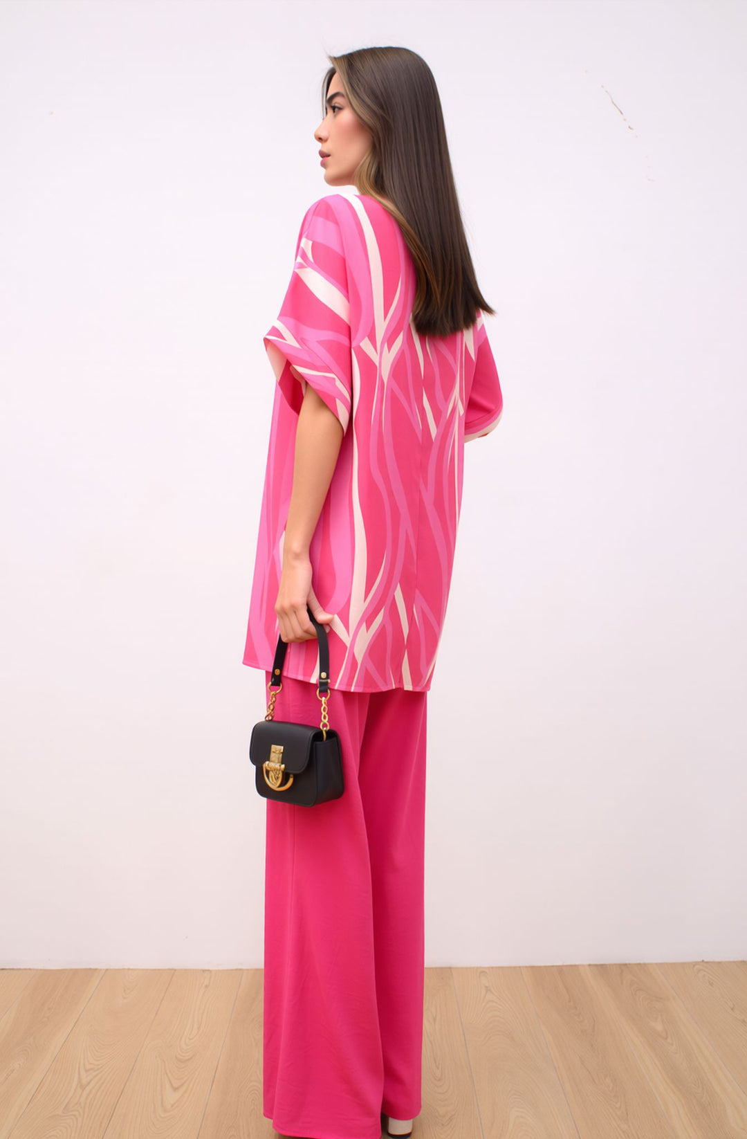 Pink Elegant Wide Leg Trouser & Oversized Top Co-Ord