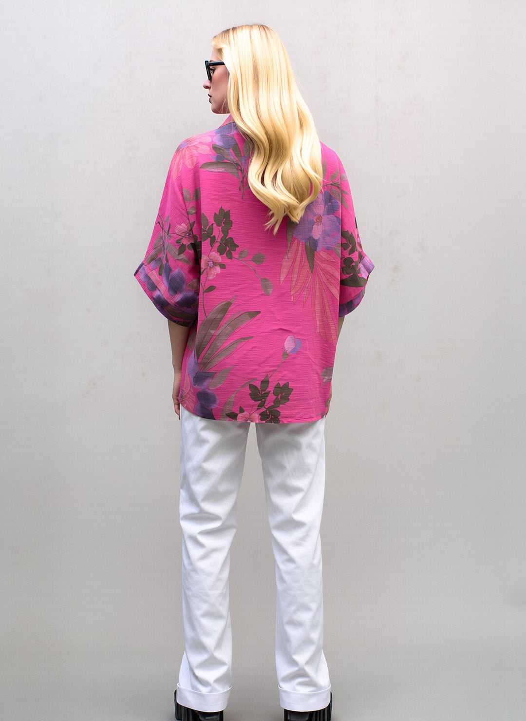 Pink Floral Cotton Button Lightweight Summer Shirt Top