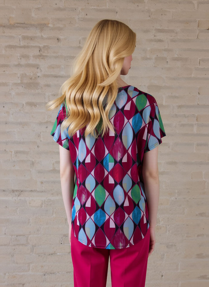 Pink Geometric Print Short Sleeve Top