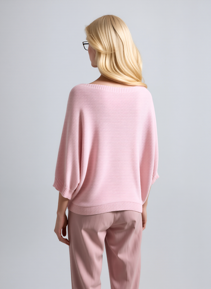 Pink Knit Top with Button Sleeve Detail