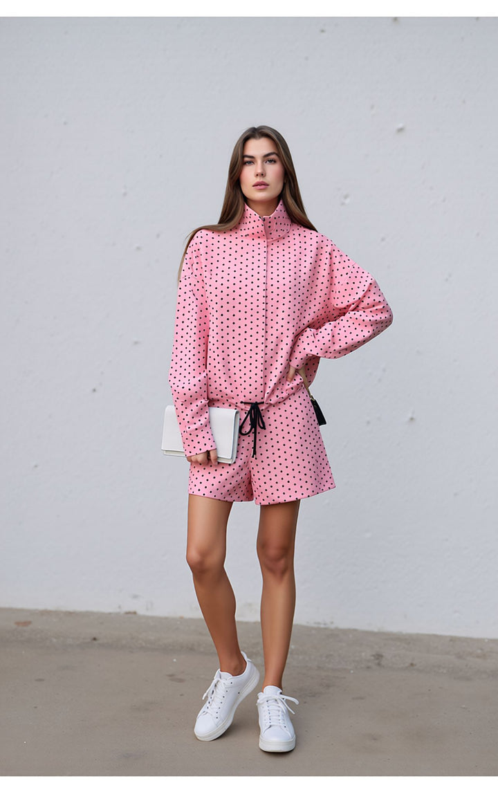 Pink Polka Dot Oversized Jacket & Shorts Loungewear Chic Co-ord