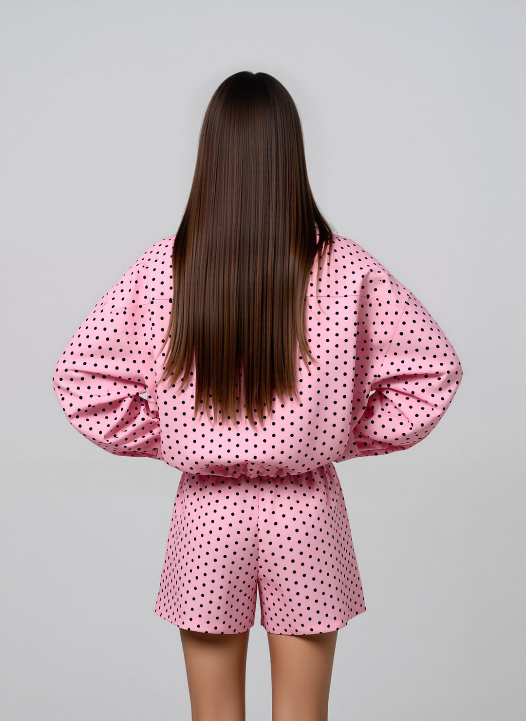 Pink Polka Dot Oversized Jacket & Shorts Loungewear Chic Co-ord
