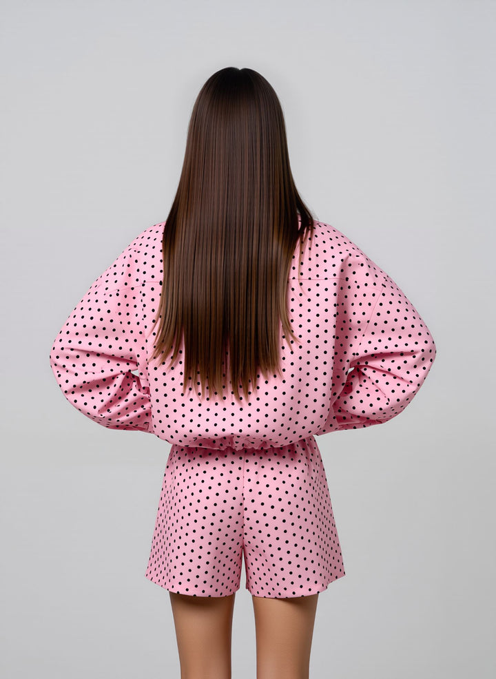Pink Polka Dot Oversized Jacket & Shorts Loungewear Chic Co-ord