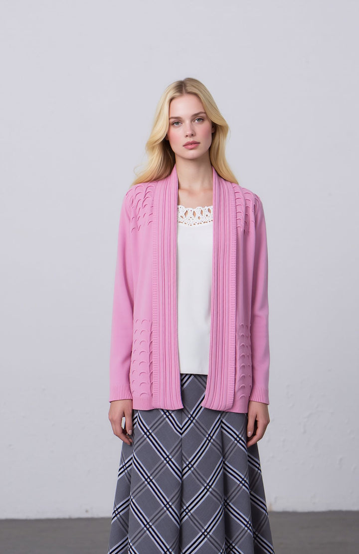 Pink Scallop Edge to Edge Open Cardigan