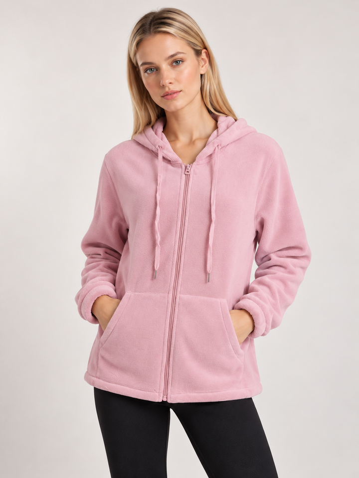 Pink Sherpa Lined Zip-Up Hooded Fleece Jacket