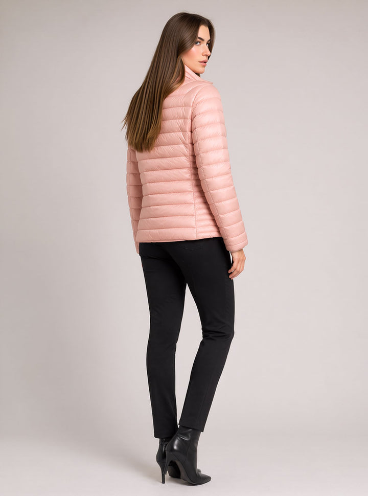 Pink Waterproof & Windproof Lightweight Padded Jacket with Funnel Neck