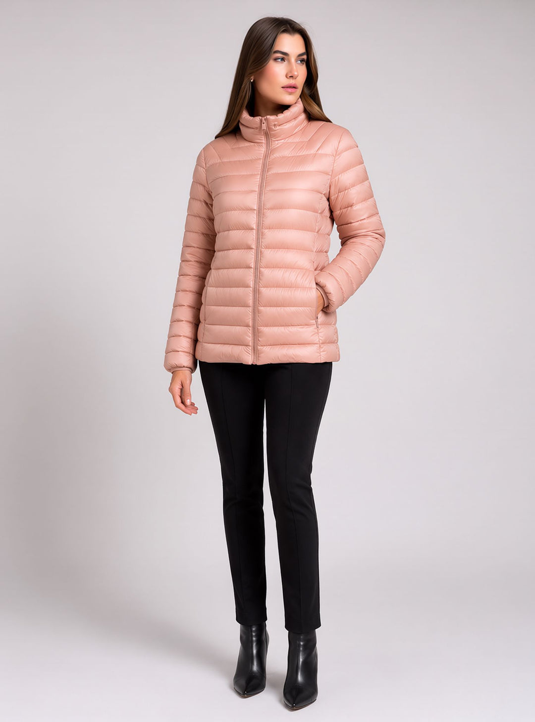 Pink Waterproof & Windproof Lightweight Padded Jacket with Funnel Neck