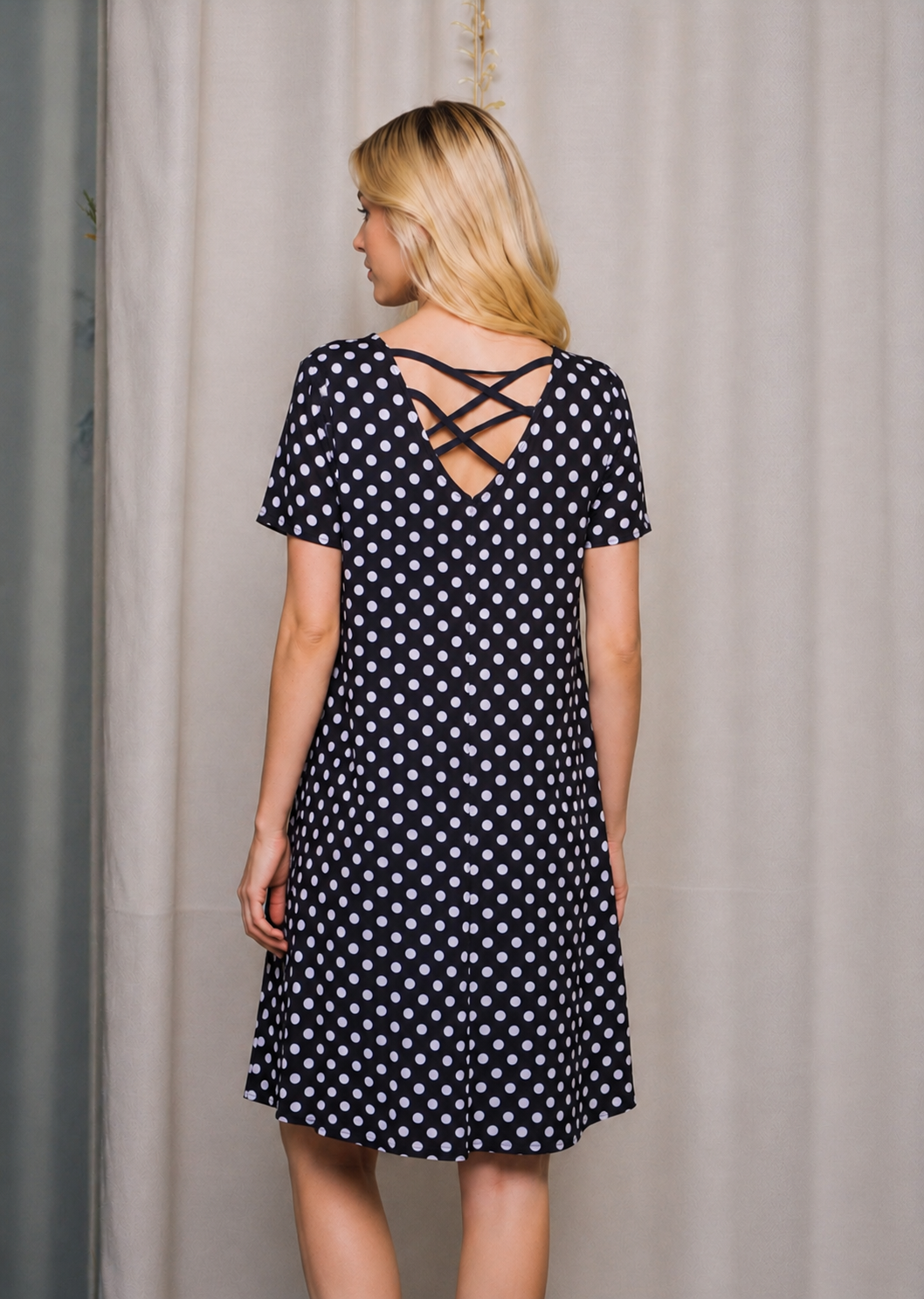 Polka Dot Print Cross Back Swing Summer Dress
