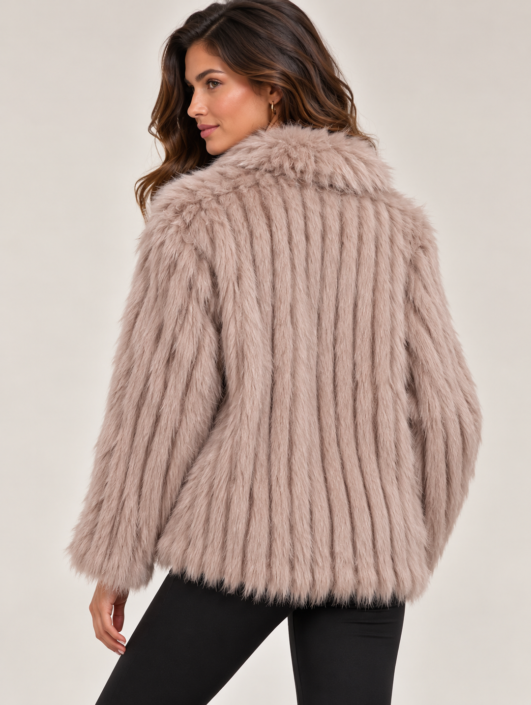 Purple Elegant Long Pile Faux Shaggy Fur Jacket with Decorative Jewel Clasp