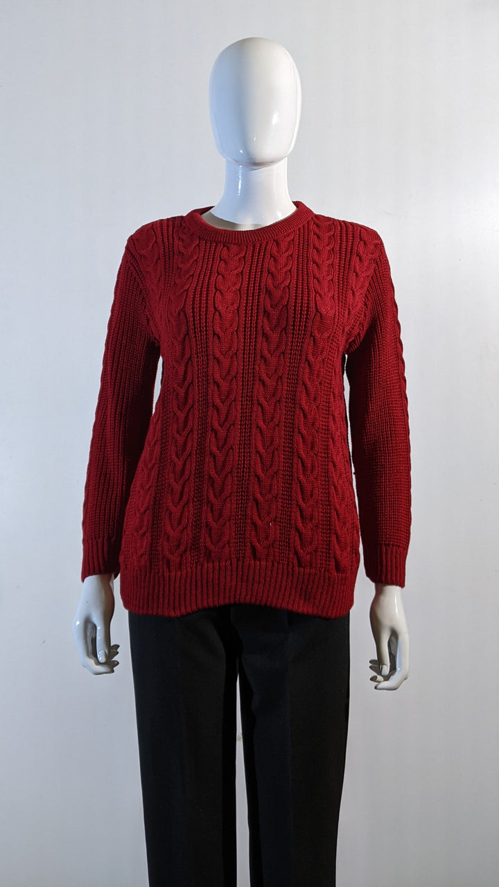 Red Aran Style Cable Knit Jumper