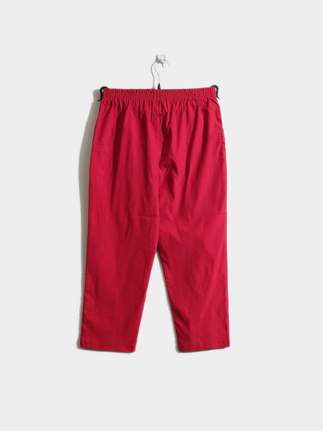 Red Cotton Stretch Elasticated Waist Cropped Trouser