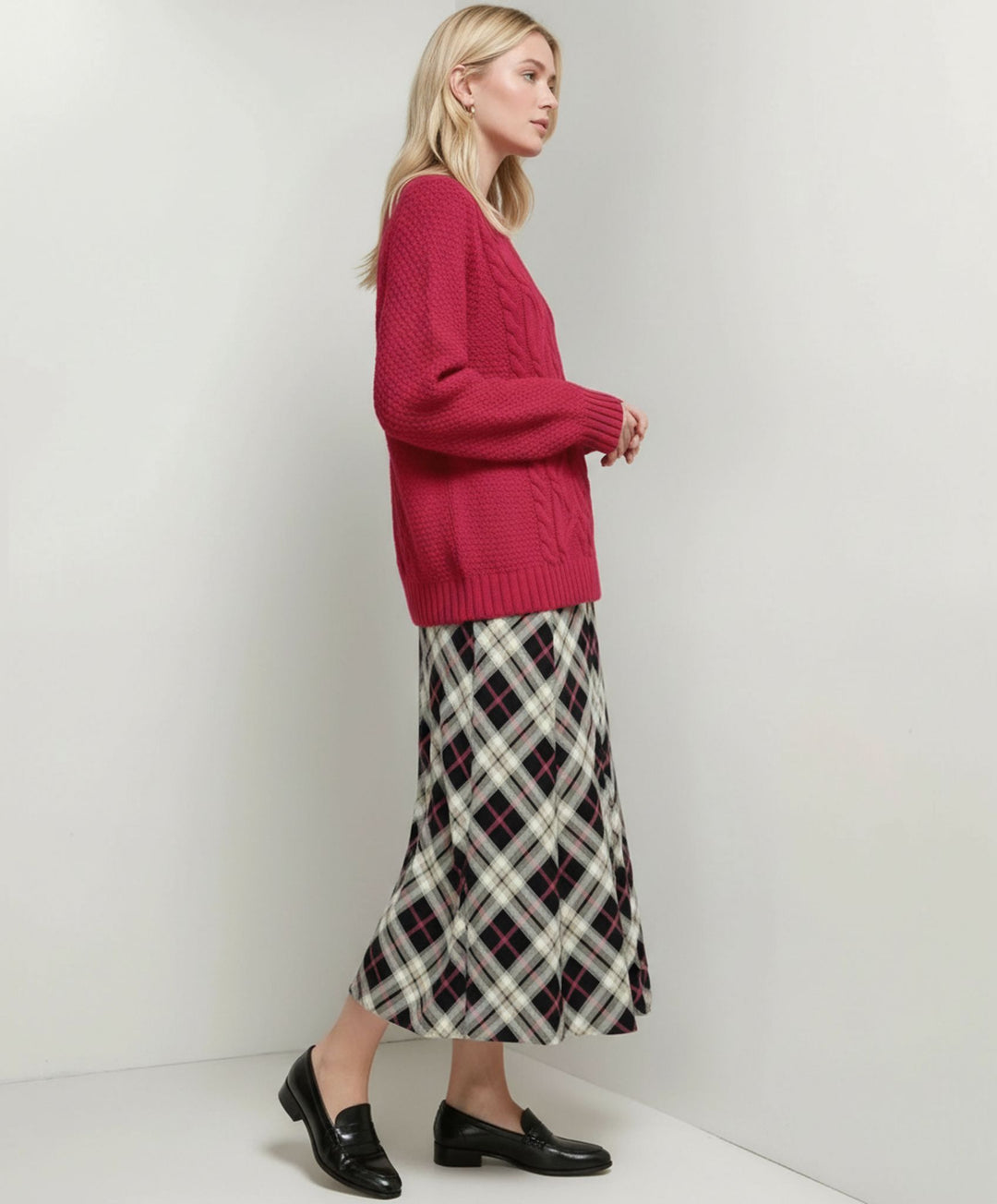 Red Elasticated Lined A-Line Checked Tartan Skirt