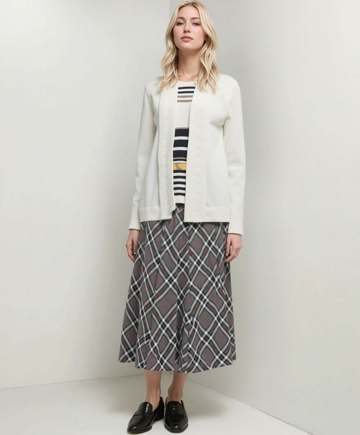 Grey Elasticated Lined A-Line Checked Tartan Skirt