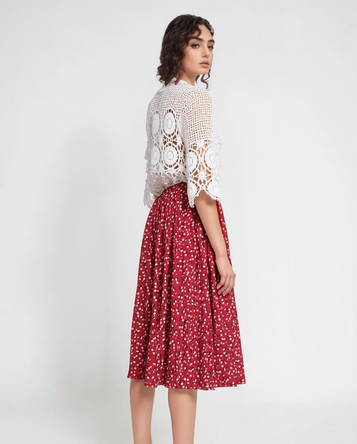 Red Floral Pattern Elasticated Skirt