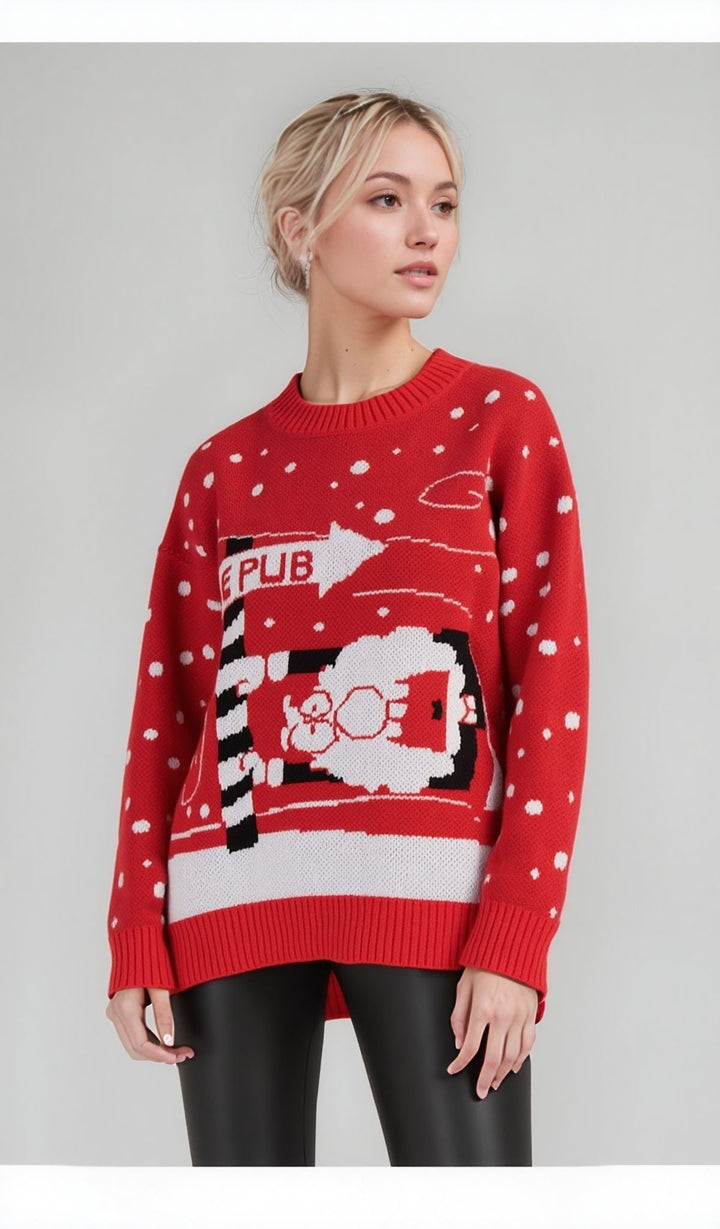 Red "To The Pub" Santa Novelty Christmas Jumper