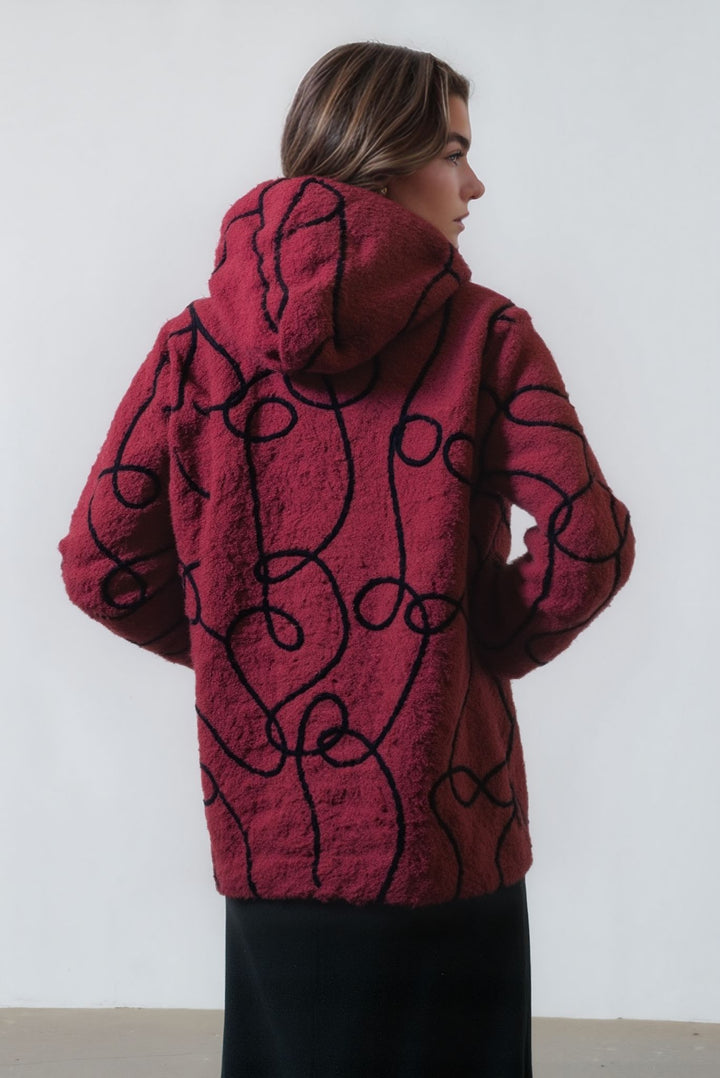 Red Warm Bouclé Winter Stylish Pattern Coat