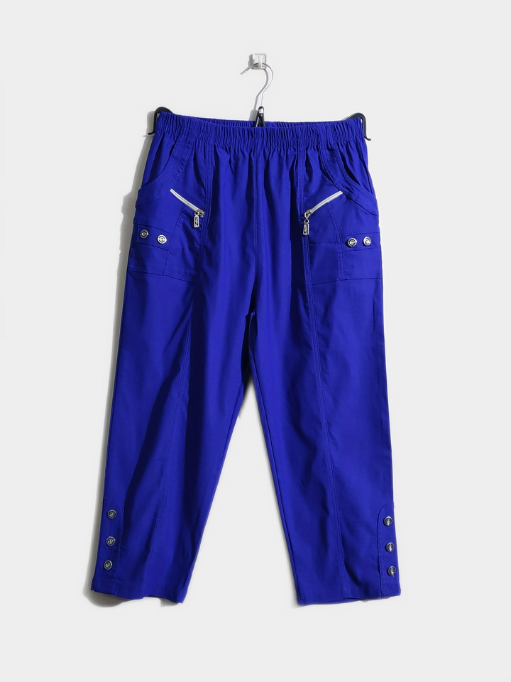 Royal Blue Cotton Stretch Elasticated Waist Cropped Trouser