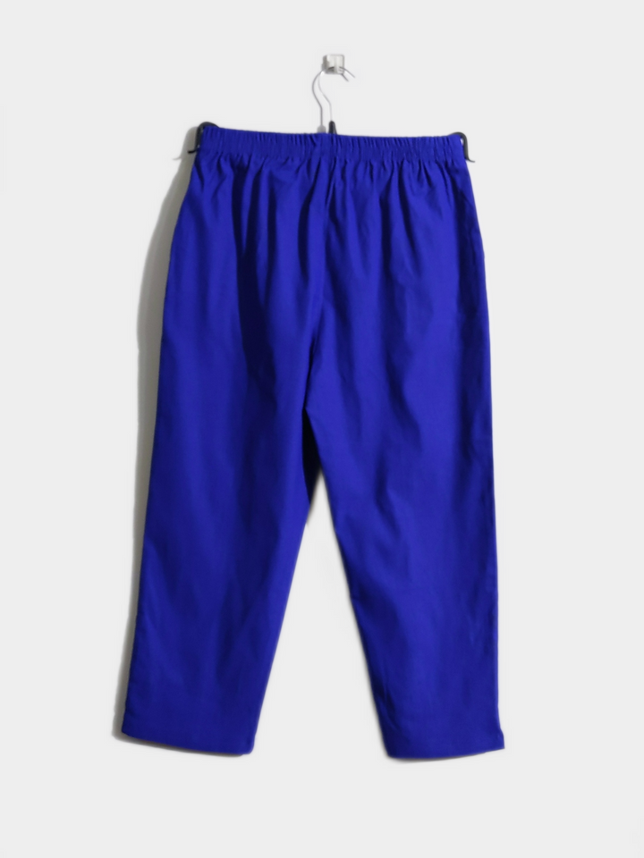 Royal Blue Cotton Stretch Elasticated Waist Cropped Trouser