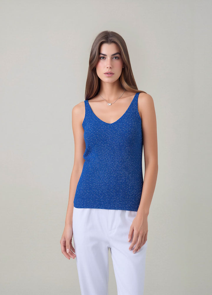 Royal Blue Sleeveless Knit Shimmer Vest Top