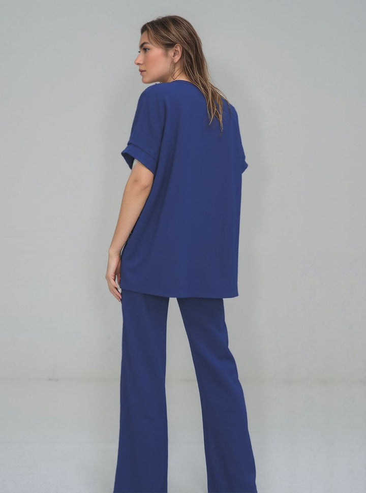 Royal Blue Women's Gold Button Wide Leg Trouser Comfy Co - Ord