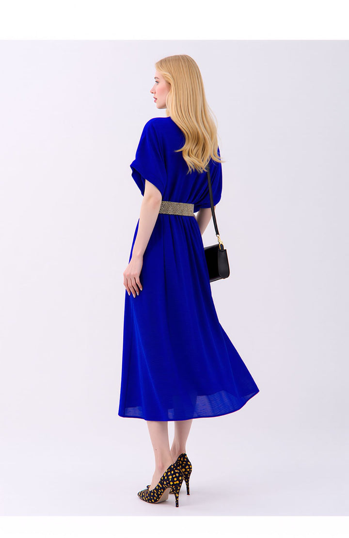 Royal Blue Wrap Midi Dress Elegant Summer Occasion Dress with Belt