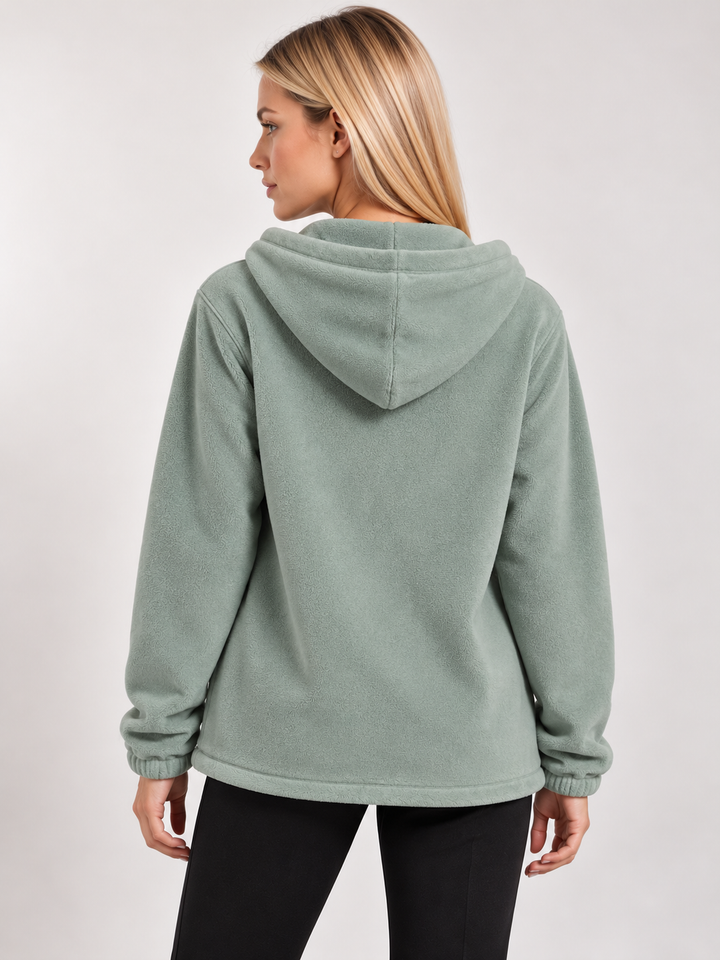 Sage Green Sherpa Lined Zip-Up Hooded Fleece Jacket