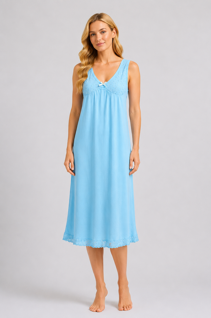 Sky Blue Sleeveless Nightdress Soft Lightweight Summer Nightgown