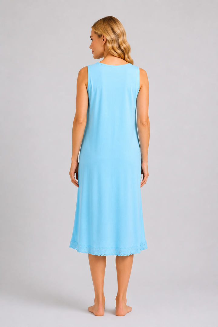 Sky Blue Sleeveless Nightdress Soft Lightweight Summer Nightgown
