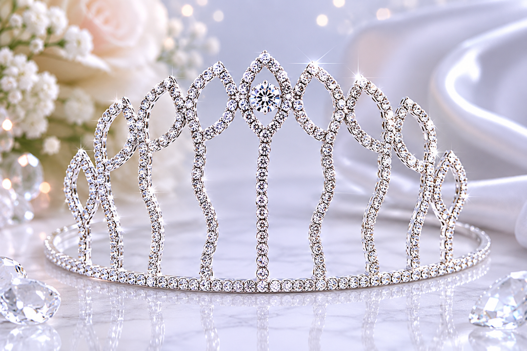 Elegant Rhinestone Stainless Steel Bridal Tiara Crown | Sparkly Wedding Prom Princess Headpiece