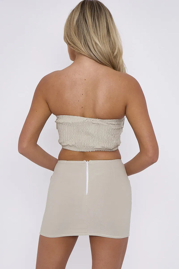 Stone Cargo Buckle Detail Bandeau Crop Top & Mini Skirt Co-ord