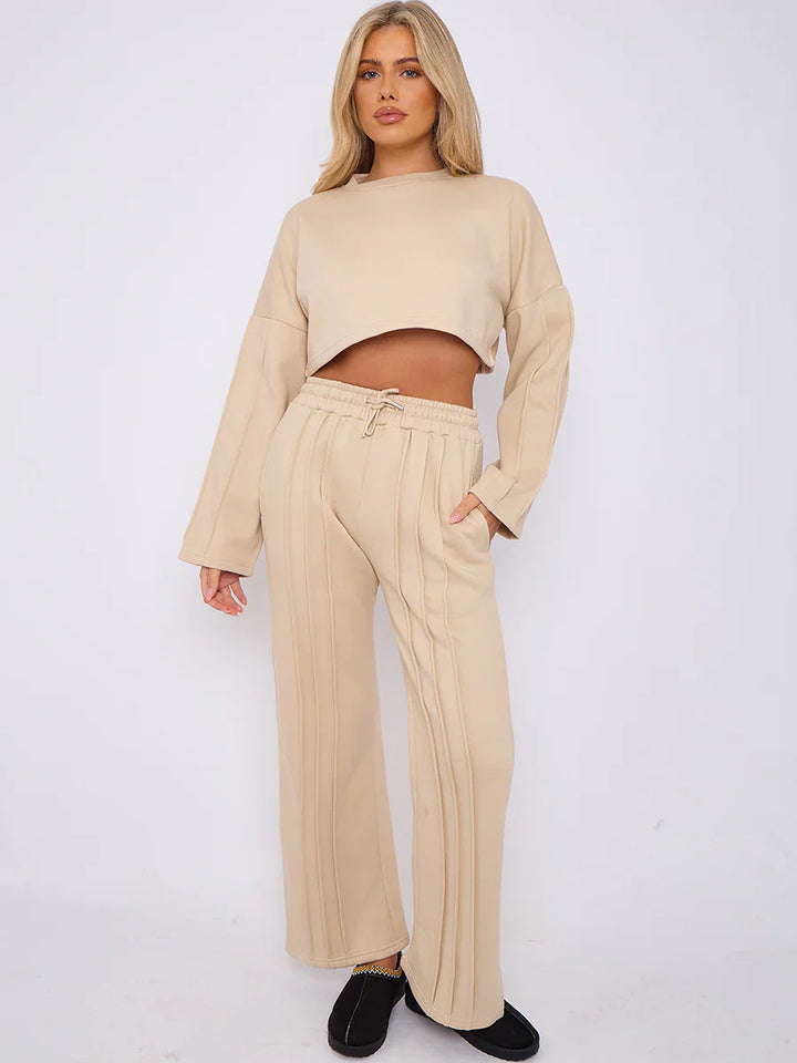 Stone Seam Detail Oversized Crop Top & Joggers Fleece Co-ord