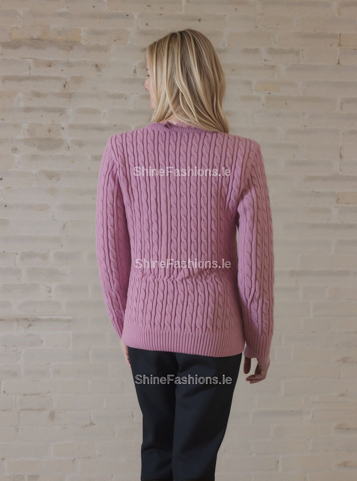 Pink Round Neck Cable Knit Jumper
