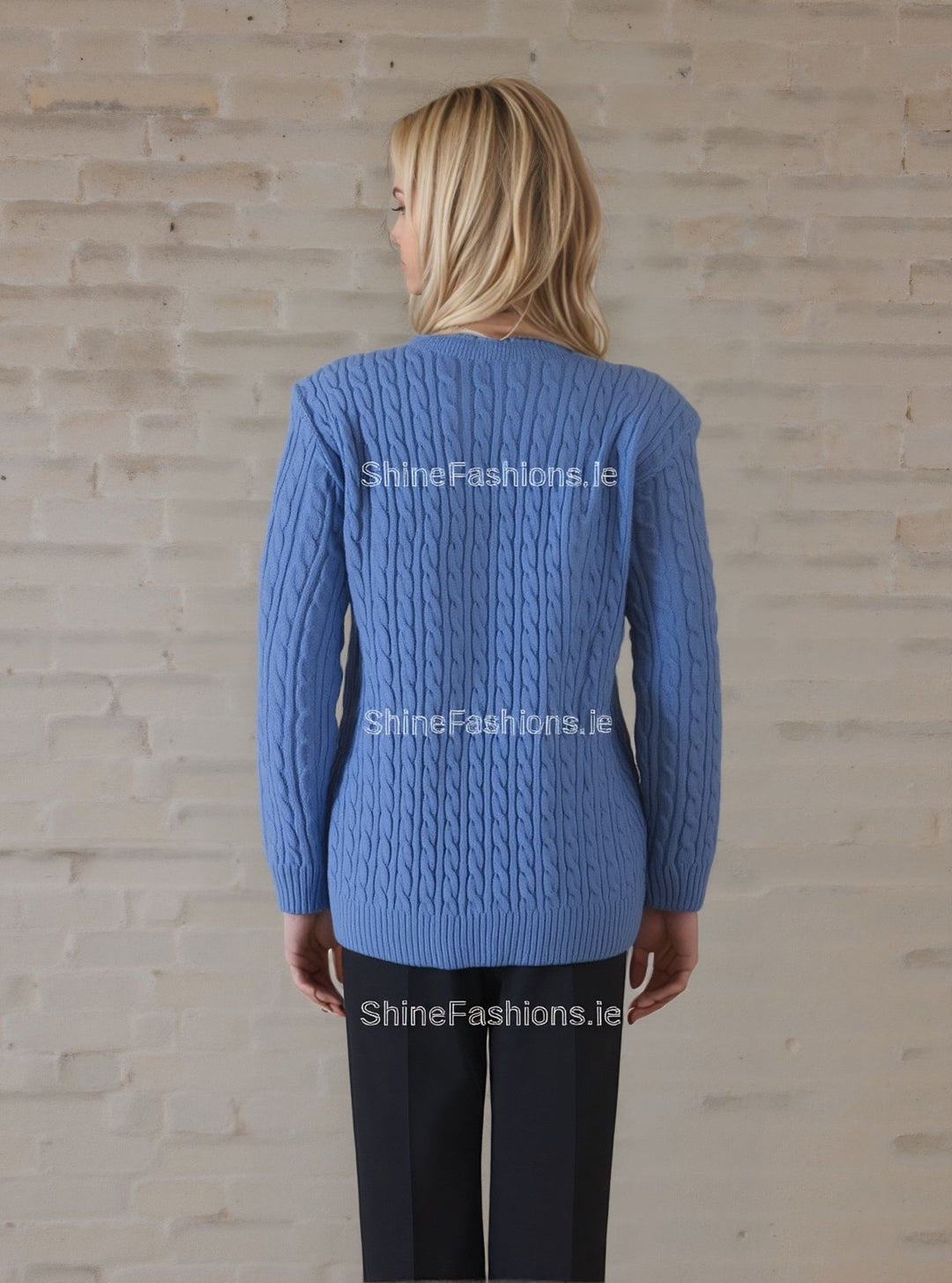 Blue Round Neck Cable Knit Jumper