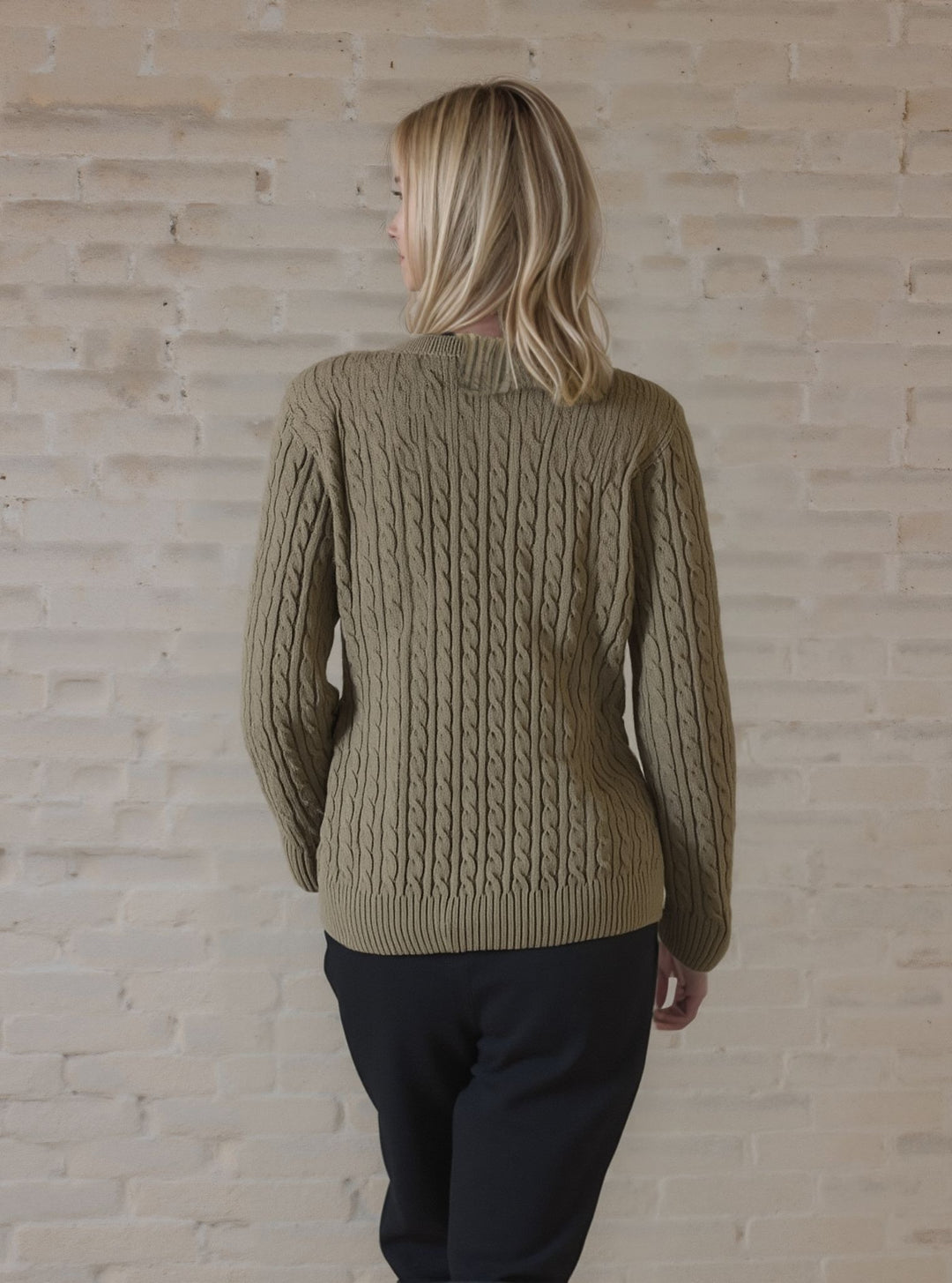 Beige Round Neck Cable Knit Jumper