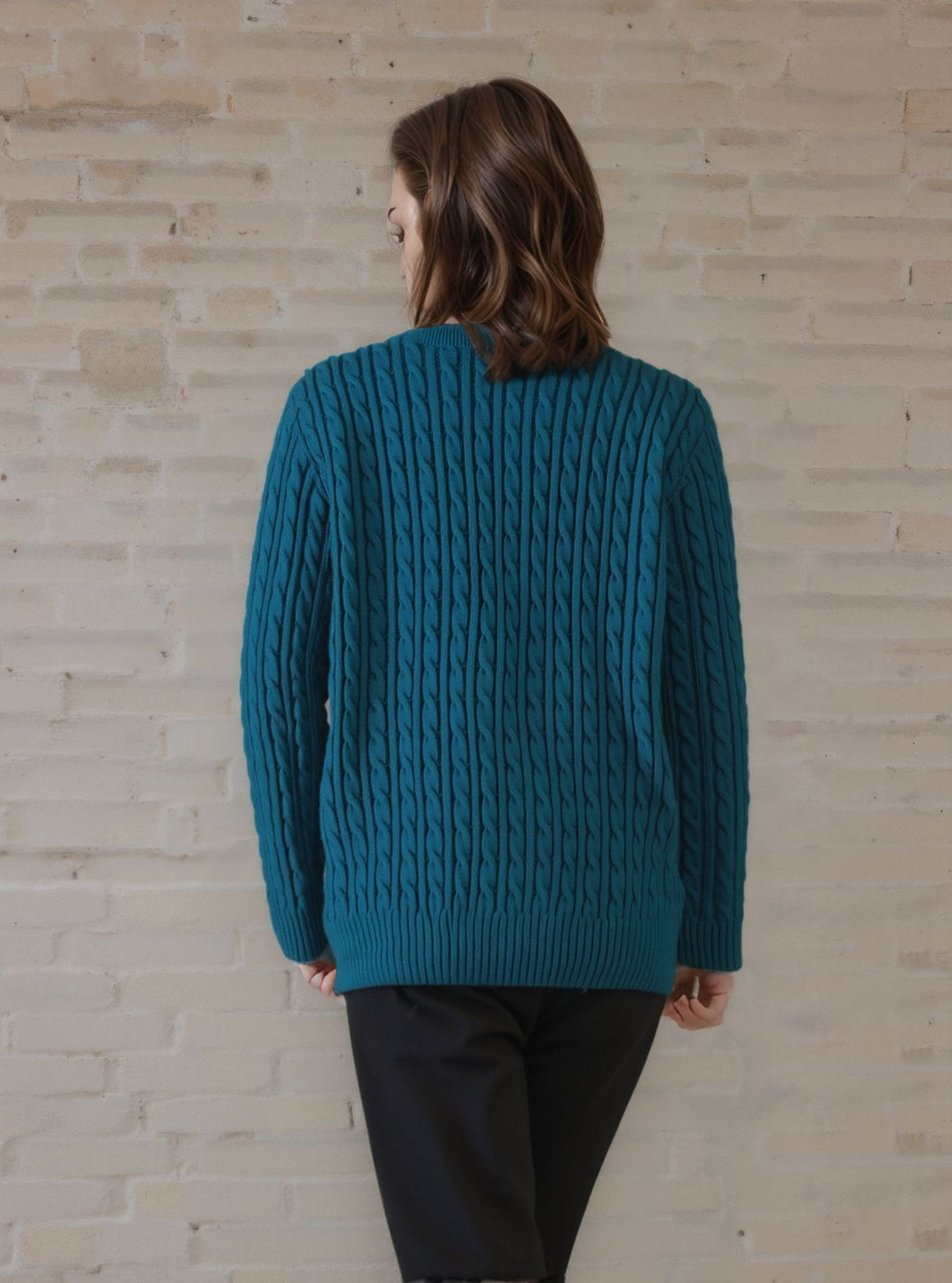 Teal Round Neck Cable Knit Jumper