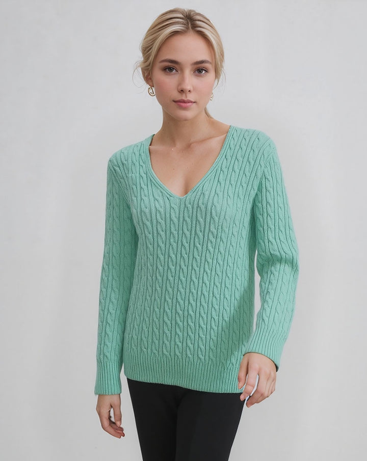 Mint V-Neck Cable Knit Jumper