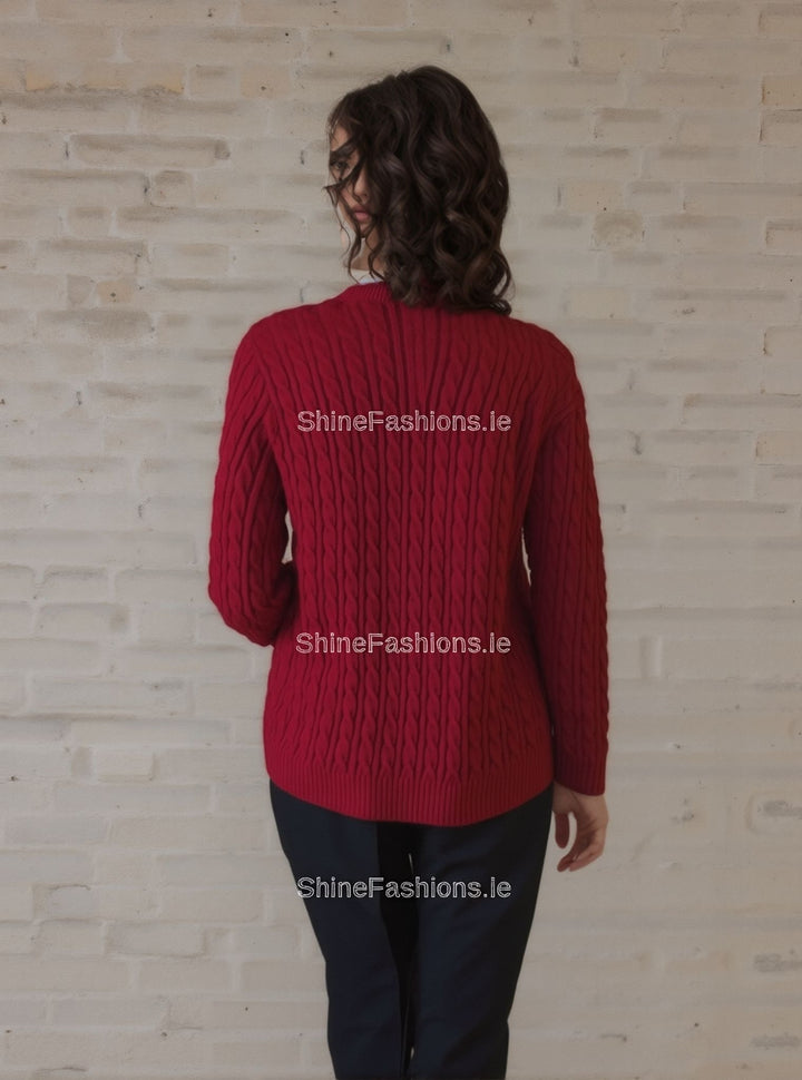 Red Round Neck Cable Knit Jumper