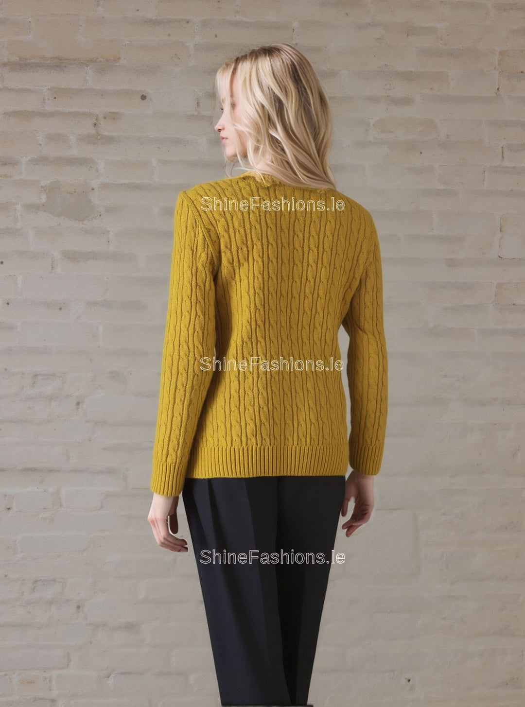 Mustard Round Neck Cable Knit Jumper