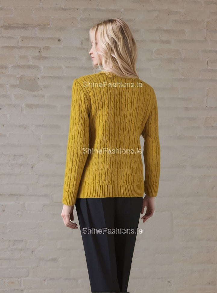 Mustard Round Neck Cable Knit Jumper