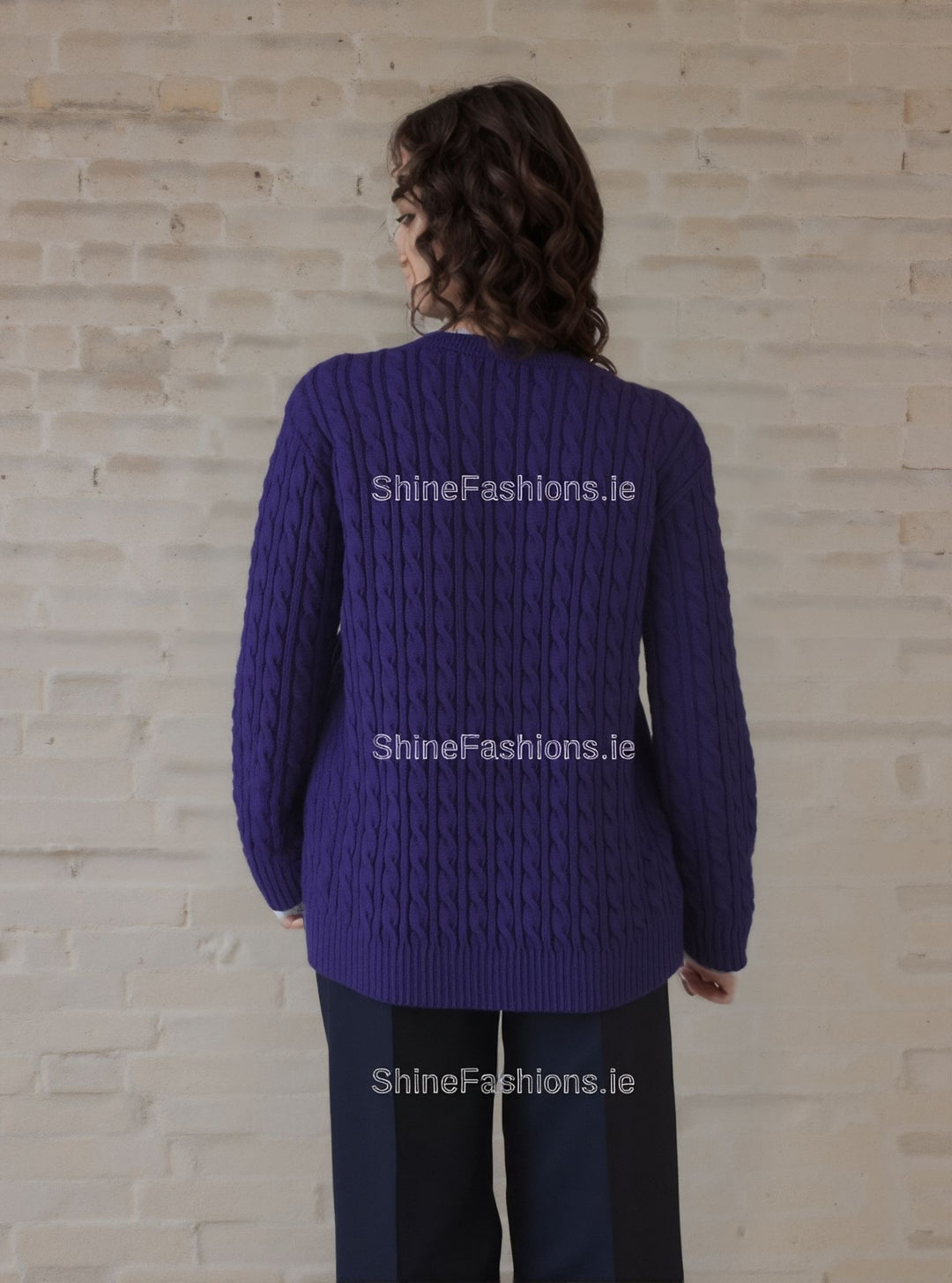 Purple Round Neck Cable Knit Jumper